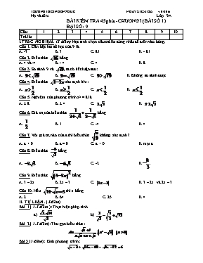 Bài kiểm tra 45 phút - Chương I (bài số 1) Đại số 9